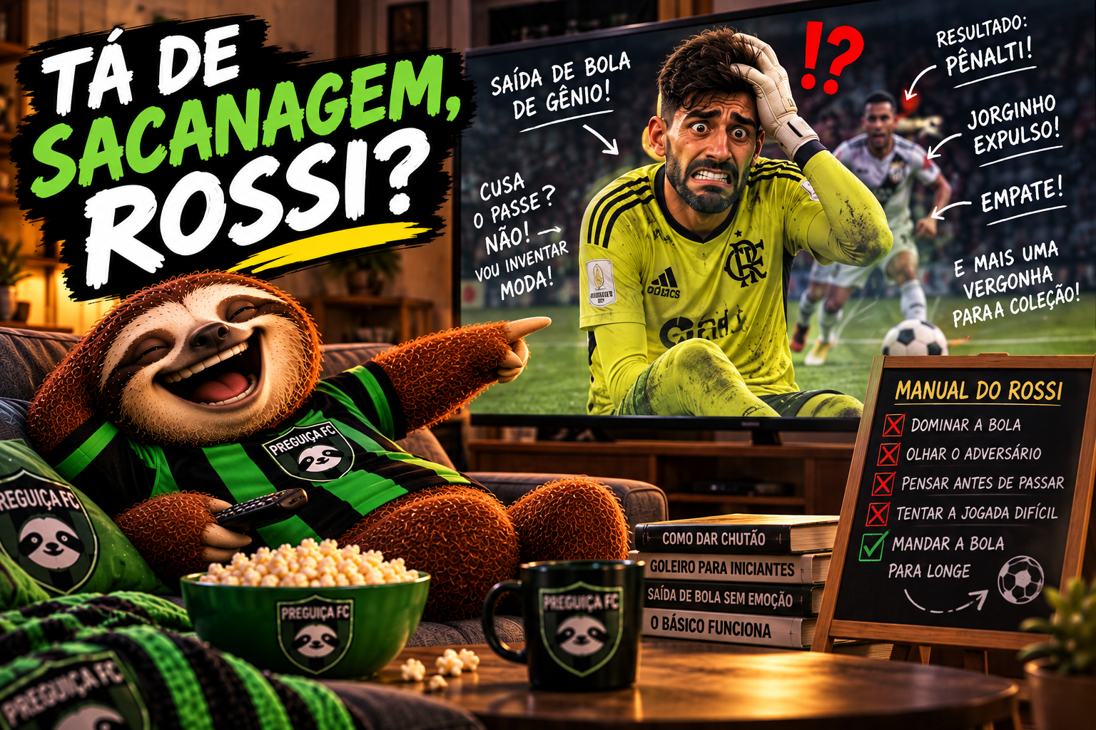 Preguiça FC debocha da falha de Rossi na saída de bola do Flamengo contra o Santos