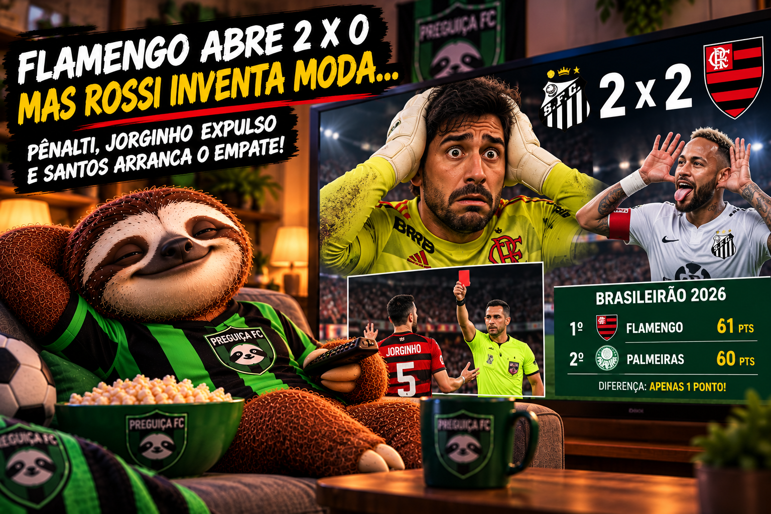 Goleiro Rossi com expressão de arrependimento após falha no empate do Flamengo com o Santos por 2 a 2