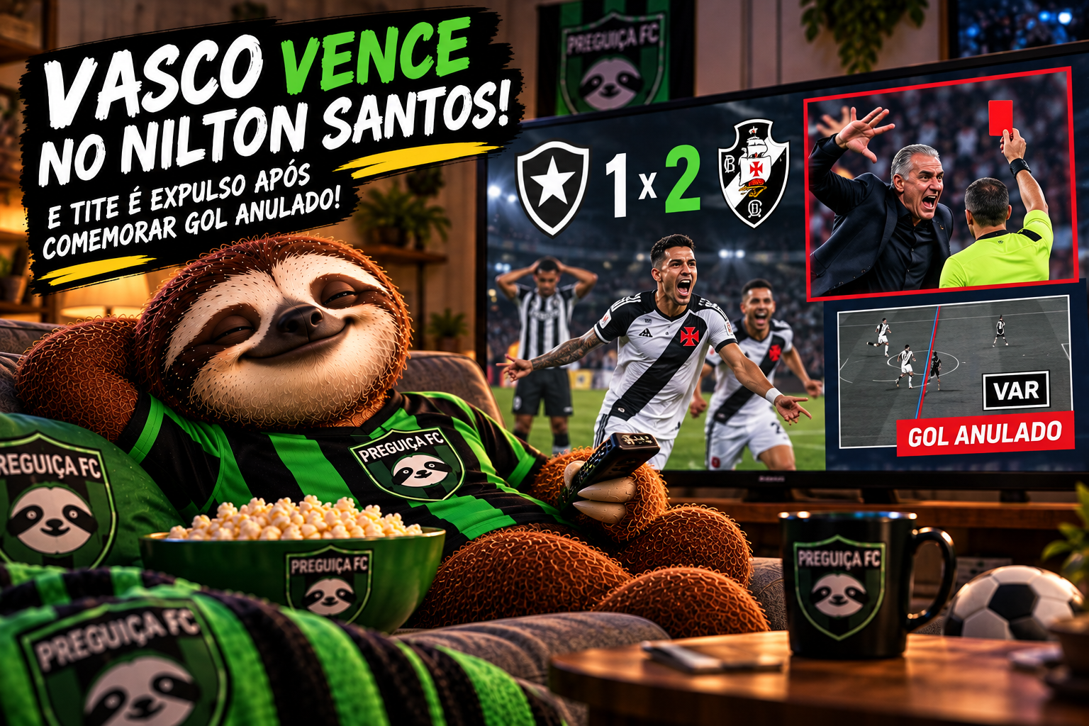 Preguiça FC acompanha a vitória do Vasco sobre o Botafogo e a expulsão de Tite